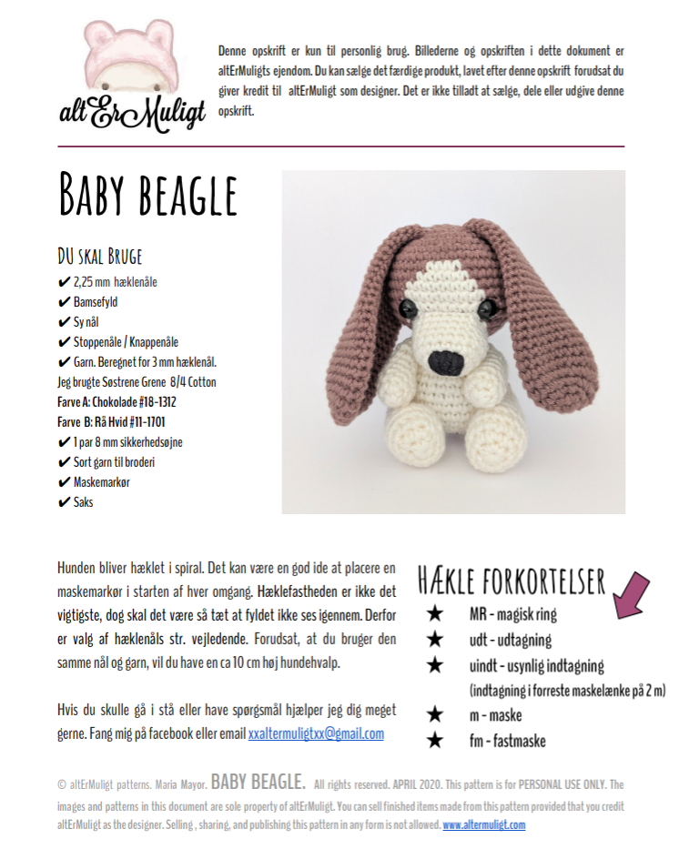 Moderne halvt Hub Opskrift Baby Beagle - Opskrifter - Altermuligt Ferie Lukket: 07. Juli -  07. August