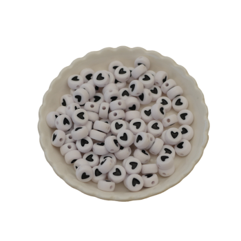 S�t af 10 stk Hjerte perler, hvid - sort