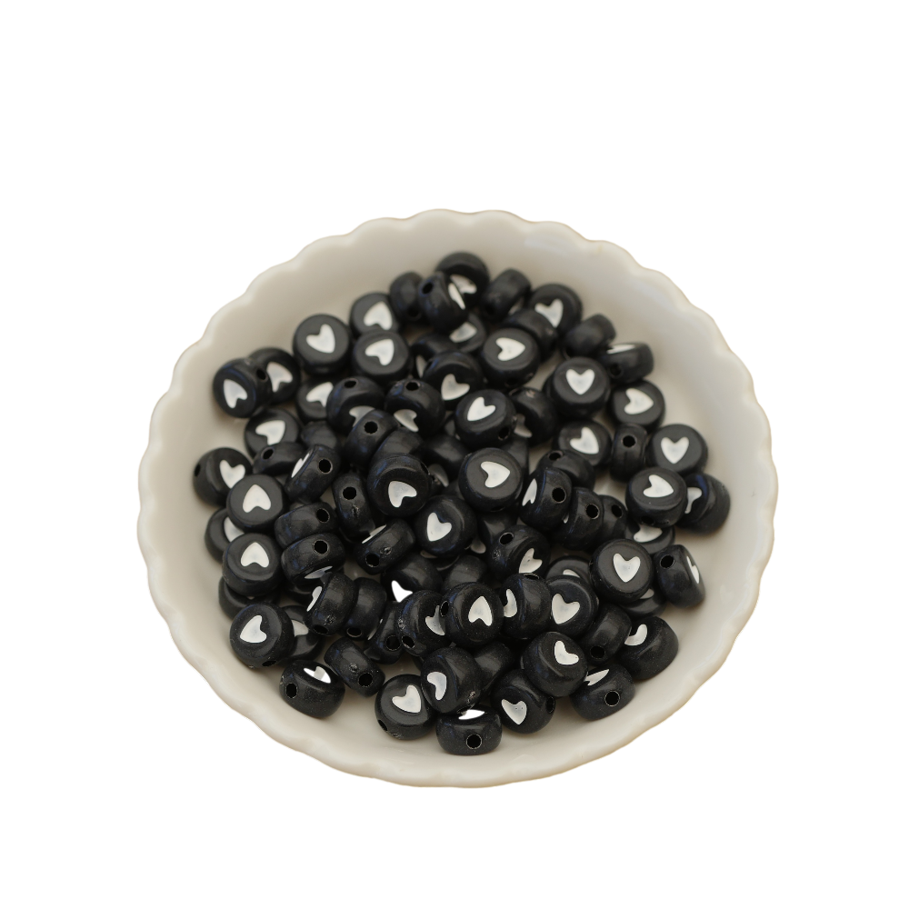 Sæt af 10 stk Hjerte perler, sort - hvid - Perler - Altermuligt