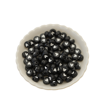 S�t af 10 stk Hjerte perler, sort - hvid