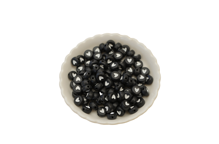 S�t af 10 stk Hjerte perler, sort - hvid