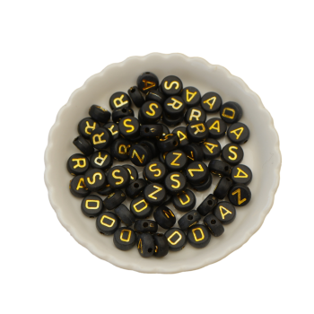 St af 10 stk Perler bogstaver, sort - guld