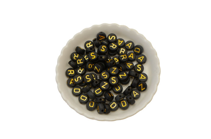 St af 10 stk Perler bogstaver, sort - guld