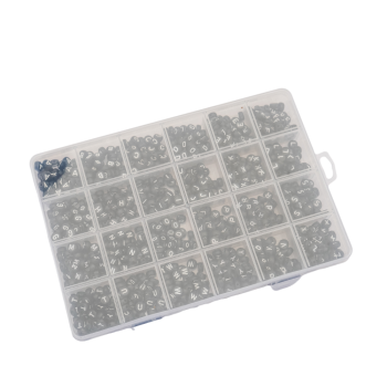 Perler bogstaver i sortiments�ske, sort - hvid