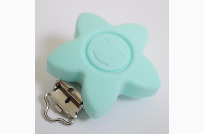 Stjerne Silicone Clips med Ansigt 0322 Lys Turkis