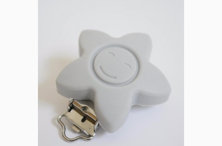 Stjerne Silicone Clips med Ansigt 0014 Lysegr